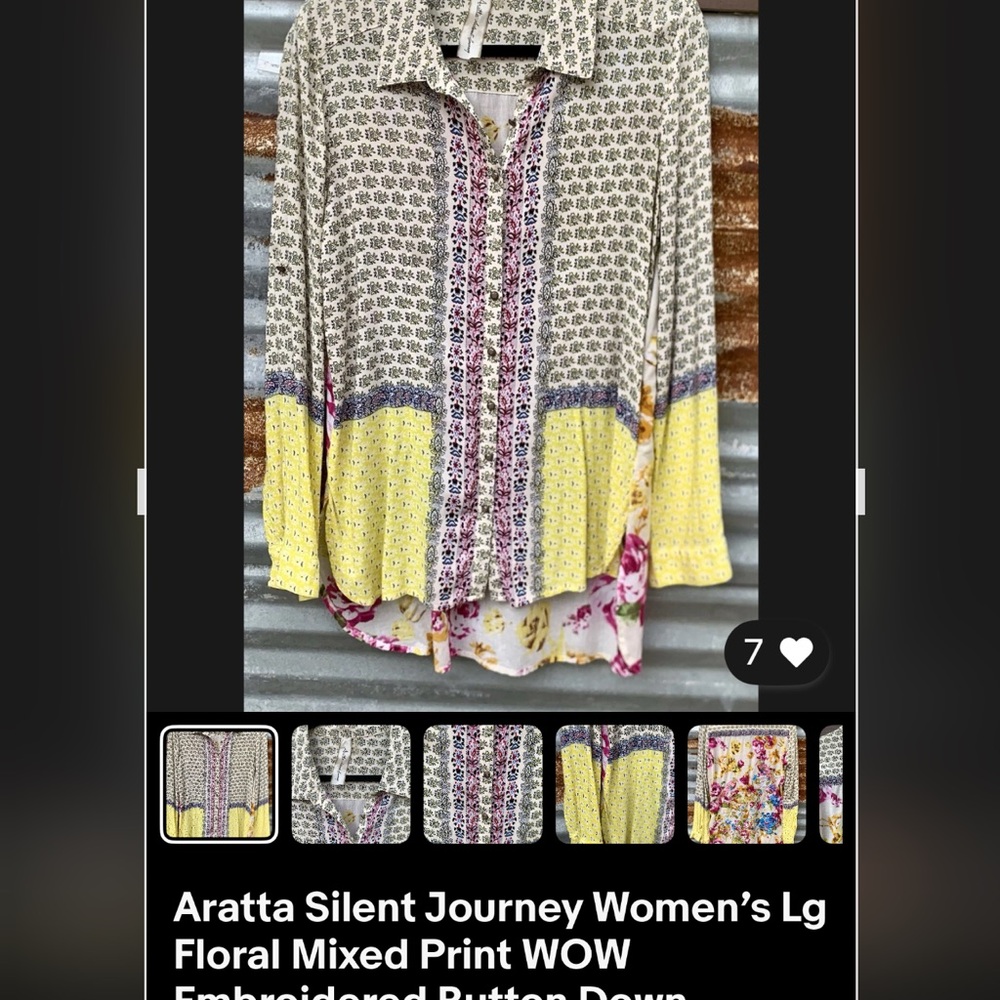 Aratta Women's Gray and Yellow Floral Button Down Shirt